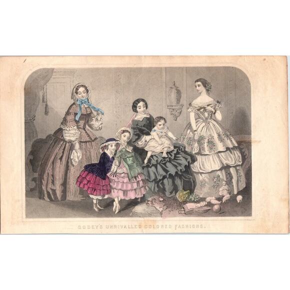 None Other - 1857 Original Lady's Pre Civil War Fashion Plate Hand Tinted Engraving D19-2-6
